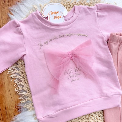 Conj. Blusa Manga Longa Laço Lovely Girls e Calça Legging - Rose